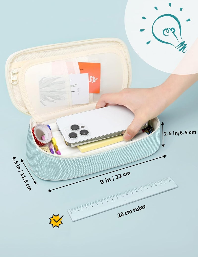 SUNEE Cute Pencil Case, Aesthetic Pen Pouch, Colored Large Pencil Bag with Zipper, Kawaii Stationery Storage and Organizer, School Supplies for Teen and Adult Girls, Mint Green - Image 4